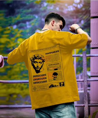 RK CLOTHING Typography, Printed Men Round Neck Yellow T-Shirt