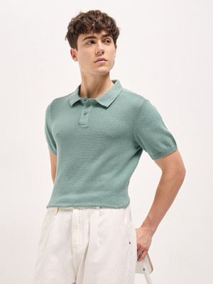 THE BEAR HOUSE Solid Men Polo Neck Green T-Shirt