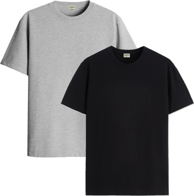 ADRO Solid Men Round Neck Grey T-Shirt