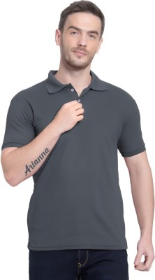 INDICLUB Solid Men Polo Neck Grey T-Shirt