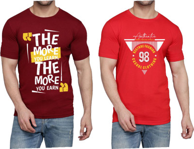 WOOSTRO Printed Men Round Neck Maroon, Red T-Shirt