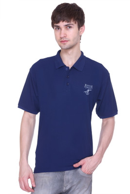 SAND PIPER Printed Men Polo Neck Dark Blue T-Shirt