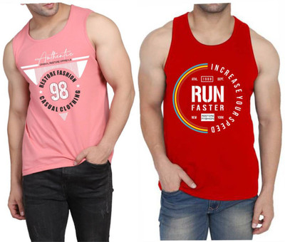 WOOSTRO Printed Men Scoop Neck Pink, Red T-Shirt