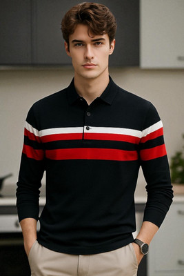 FAOES Solid Men Polo Neck Black T-Shirt