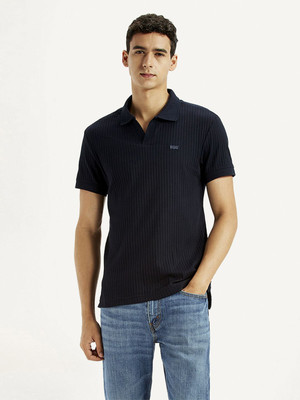 LEVI'S Self Design Men Polo Neck Black T-Shirt