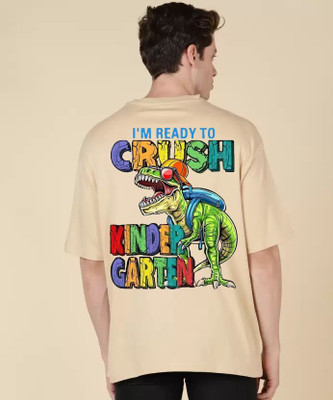 Clickwell Trend Printed, Typography Men Round Neck Beige T-Shirt