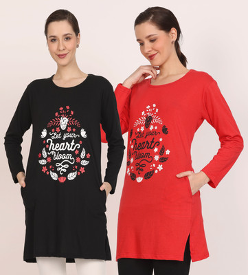 HouseOfCommon Printed Women Round Neck Multicolor T-Shirt