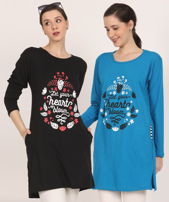 HouseOfCommon Printed Women Round Neck Multicolor T-Shirt