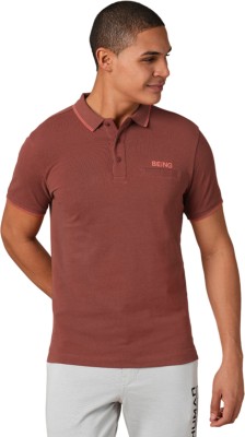 BEING HUMAN Solid Men Polo Neck Orange T-Shirt