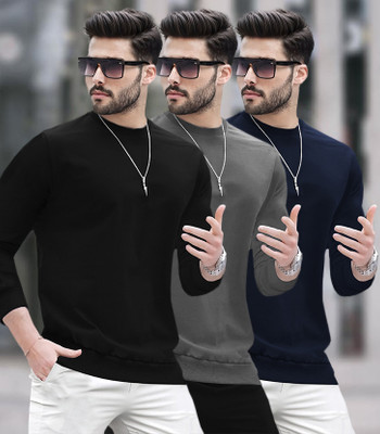 BLIVE Solid Men Round Neck Multicolor T-Shirt