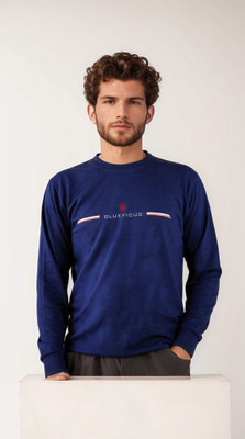 BlueFicus Printed, Typography Men Round Neck Blue T-Shirt