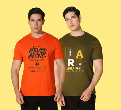 WOOSTRO Printed Men Round Neck Orange, Green T-Shirt