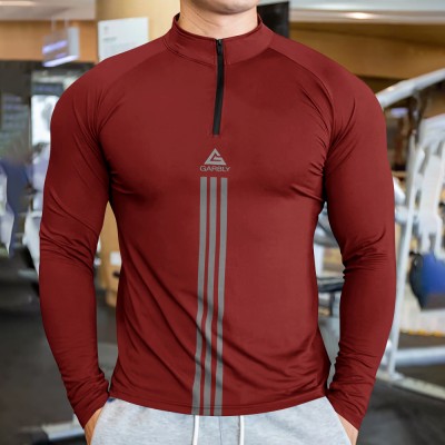 GARBLY Solid Men Henley Neck Maroon T-Shirt