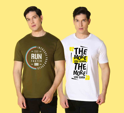 WOOSTRO Graphic Print, Solid Men Round Neck Multicolor T-Shirt