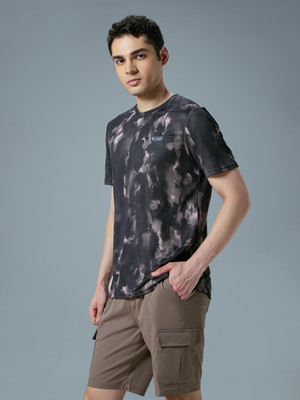 TECHNOSPORT Printed Men Crew Neck Black T-Shirt