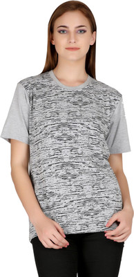 HouseOfCommon Printed Women Round Neck Grey T-Shirt