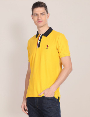 U.S. POLO ASSN. Solid Men Polo Neck Yellow T-Shirt