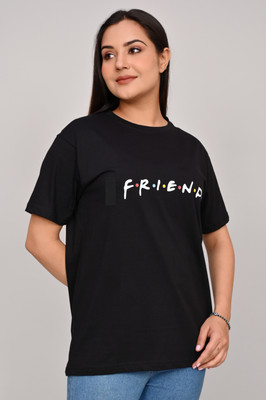 Guffu Typography Women Round Neck Black T-Shirt