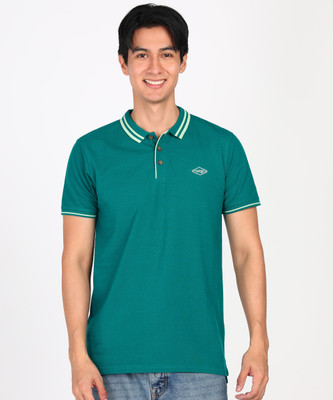 WROGN Solid Men Polo Neck Green T-Shirt