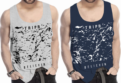TRIPR Printed Men Round Neck Dark Blue, White T-Shirt