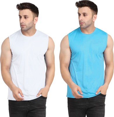 UDI n ADI Solid Men Round Neck White, Light Blue T-Shirt