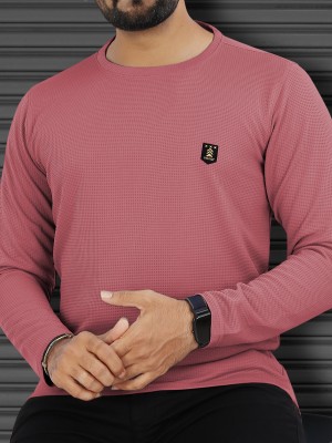 VeBNoR Solid Men Round Neck Pink T-Shirt