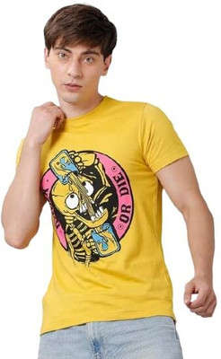 Clori Graphic Print Men Round Neck Yellow T-Shirt