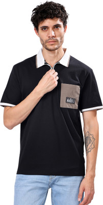 Stylox Self Design Men Polo Neck Reversible Black T-Shirt