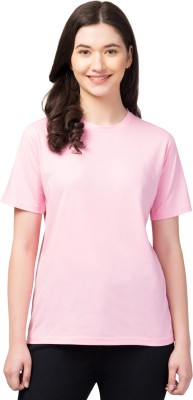 ZUVINO Solid Women Round Neck Pink T-Shirt