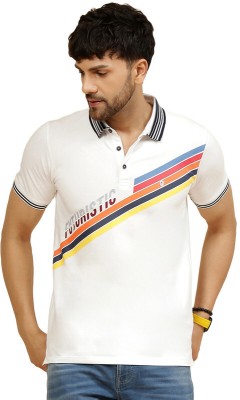 MONTE CARLO Striped Men Polo Neck White T-Shirt