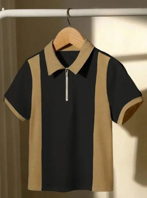 ABHYAMM Colorblock Men Zip Neck Beige, Black T-Shirt
