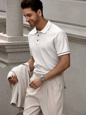 The Modern Soul Solid Men Polo Neck White T-Shirt