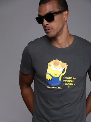 WROGN Printed, Typography Men Round Neck Grey T-Shirt