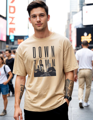 Smartees Printed Men Round Neck Beige T-Shirt