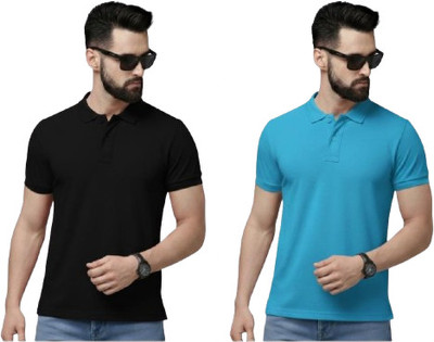 ZODIC FASHION Solid Men Polo Neck White, Blue T-Shirt