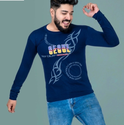 STREET BOLD Graphic Print, Typography Men Round Neck Navy Blue T-Shirt