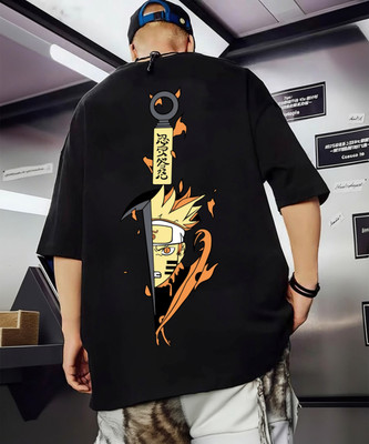 Jump Cuts Printed Men Round Neck Black T-Shirt