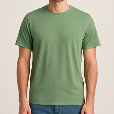 Humburg Solid Men Crew Neck Light Green T-Shirt