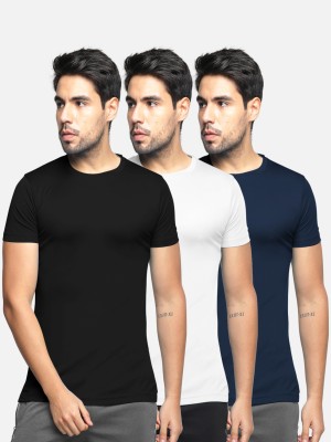 Bullmer Solid Men Round Neck Black, White, Navy Blue T-Shirt