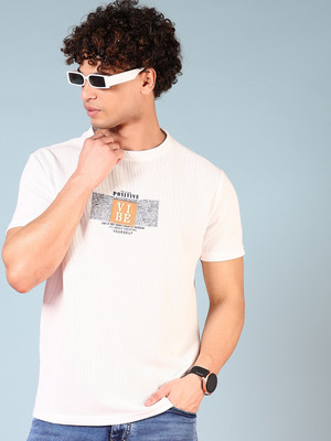 V-MART Printed Men Round Neck White T-Shirt