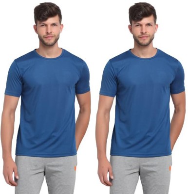 ManGOD Solid Men Round Neck Dark Blue T-Shirt