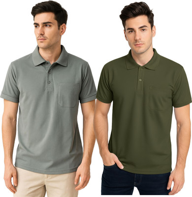 BLACK COOL Solid Men Polo Neck Grey, Green T-Shirt
