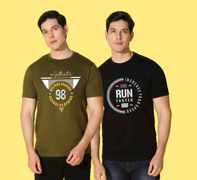 WOOSTRO Printed, Solid Men Round Neck Multicolor T-Shirt