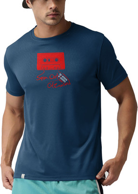 THE PRINT PLATTER Graphic Print Men Round Neck Navy Blue T-Shirt