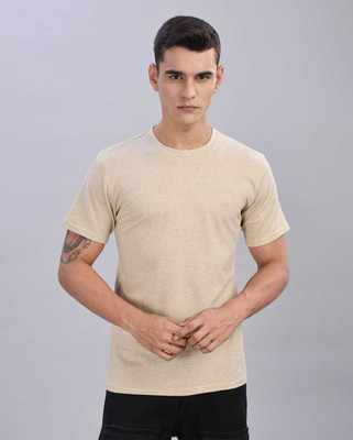 Raw Purple Solid Men Round Neck Beige T-Shirt
