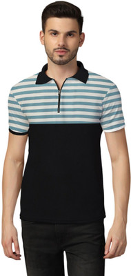 tfurnish Striped Men Polo Neck Blue T-Shirt