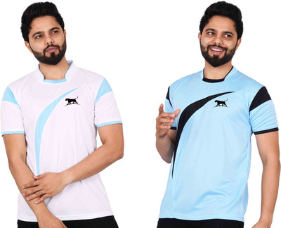 La Milano Printed Men Mandarin Collar Light Blue, Pink T-Shirt