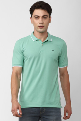 PETER ENGLAND Solid Men Polo Neck Green T-Shirt