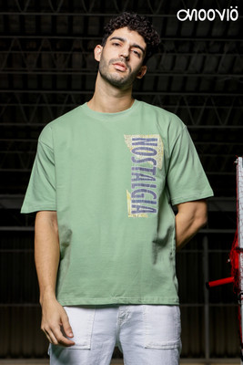 Moovio Graphic Print Men Round Neck Light Green T-Shirt