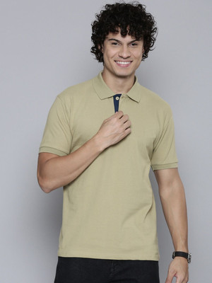 TOIX Solid Men Polo Neck Beige T-Shirt